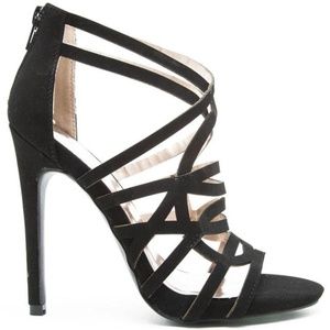 Shoes - Glee Black Faux Suede Strappy Stiletto Sandals Shoes - Glee Black Faux Suede Strappy Stiletto Sandals
